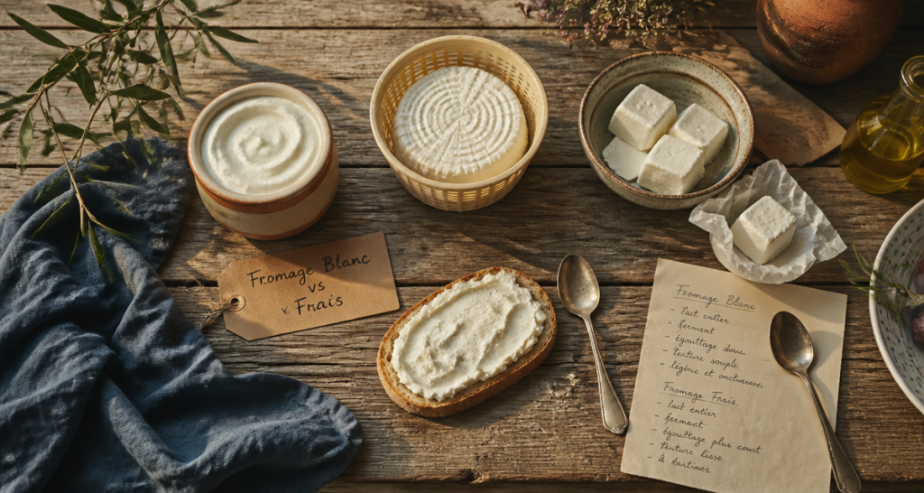 fromage blanc ou fromage frais sur table rustique