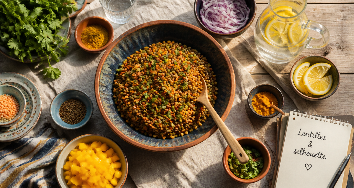 les lentilles font elle grossir salade sur table rustique