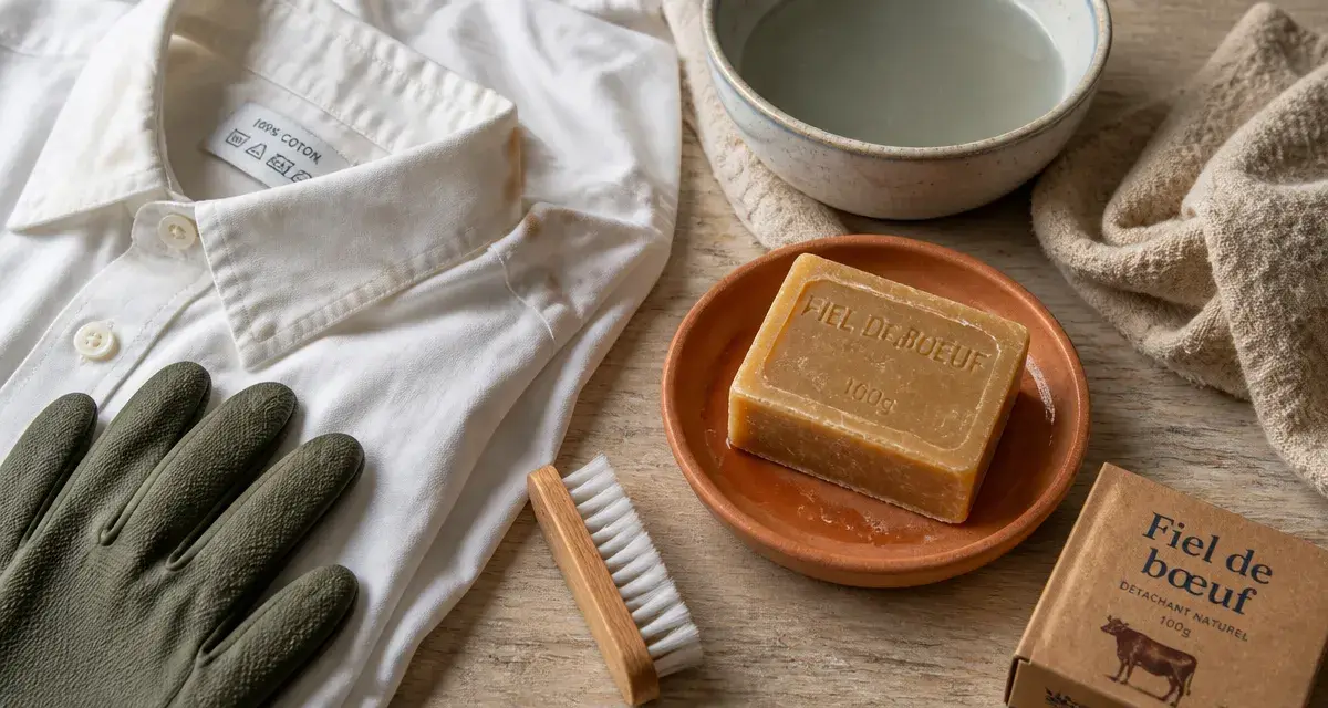 Savon au fiel de bœuf et utilisation pour enlever des taches tenaces sur textiles