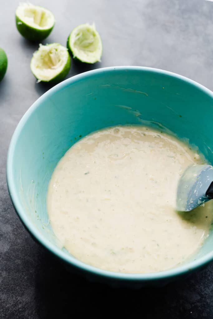 A bowl of the creamy lime batter.