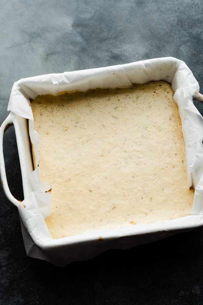 The baked bars in the pan.