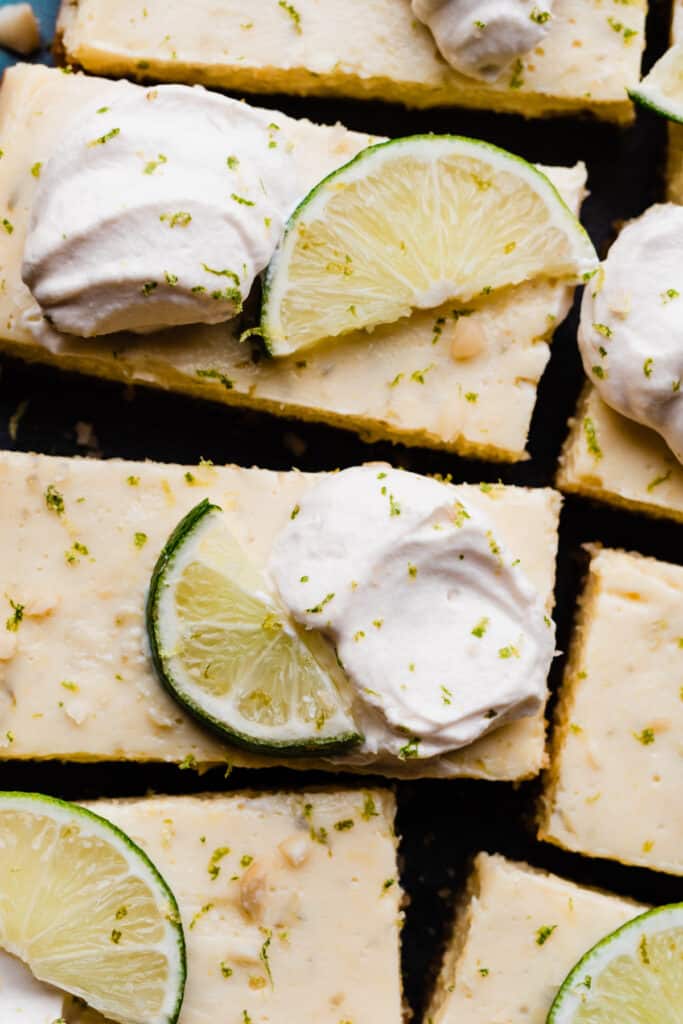 Close-up of key lime pie bars.