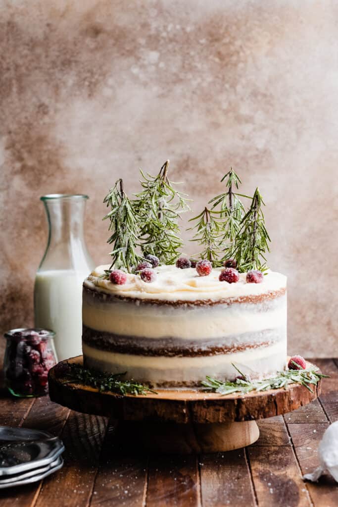 The fully assembled cake before being sliced into.