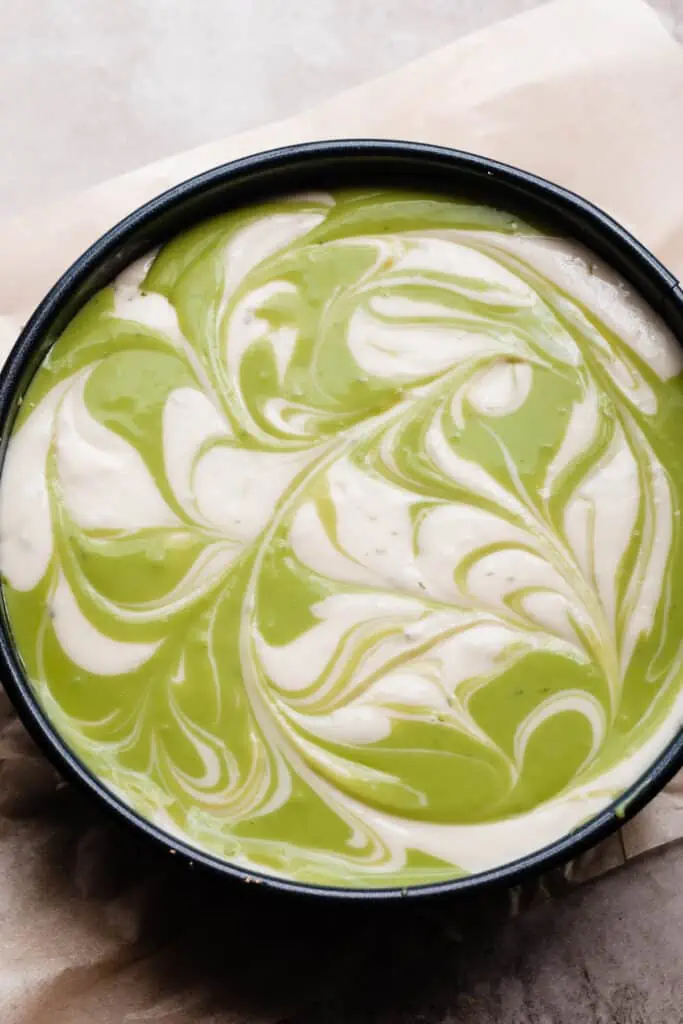 Swirled batters in the springform pan.