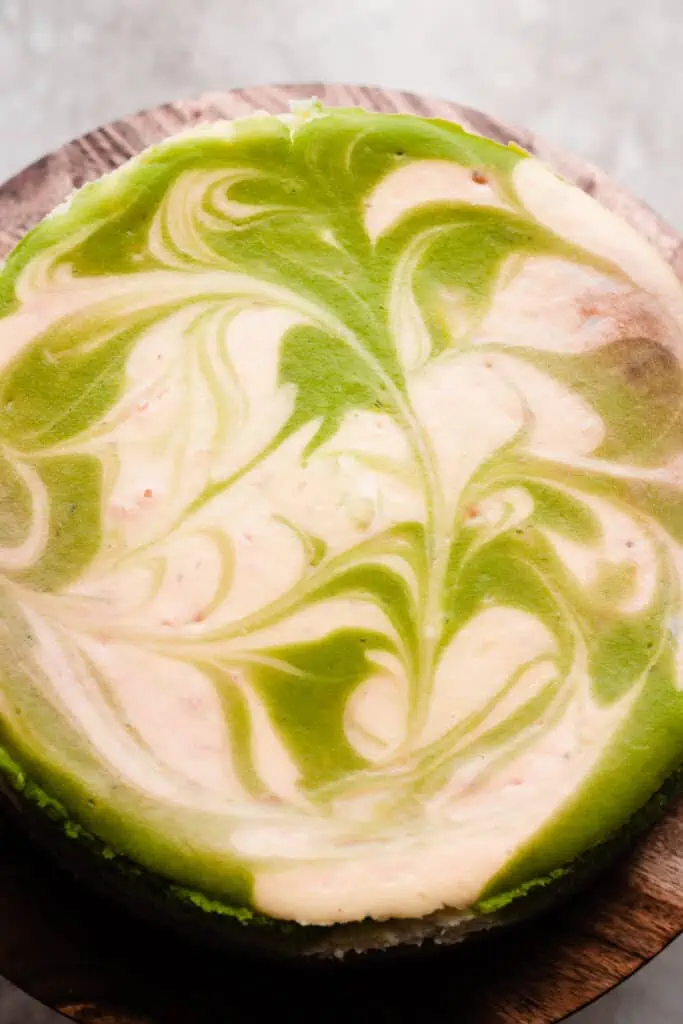 The baked swirled cheesecake.