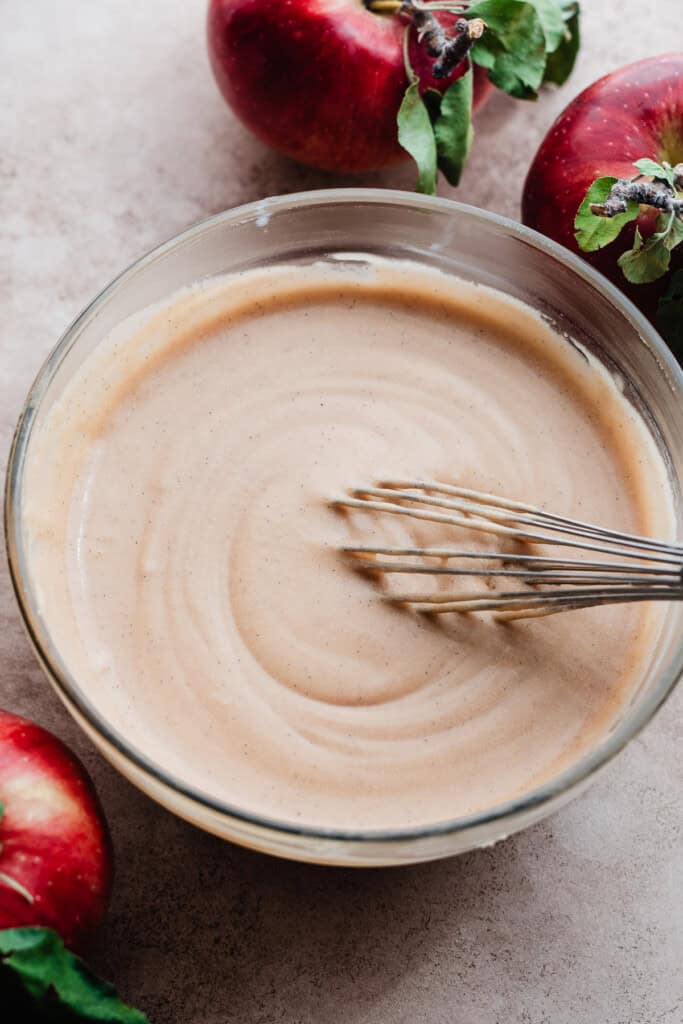 A bowl of the apple cider glaze.