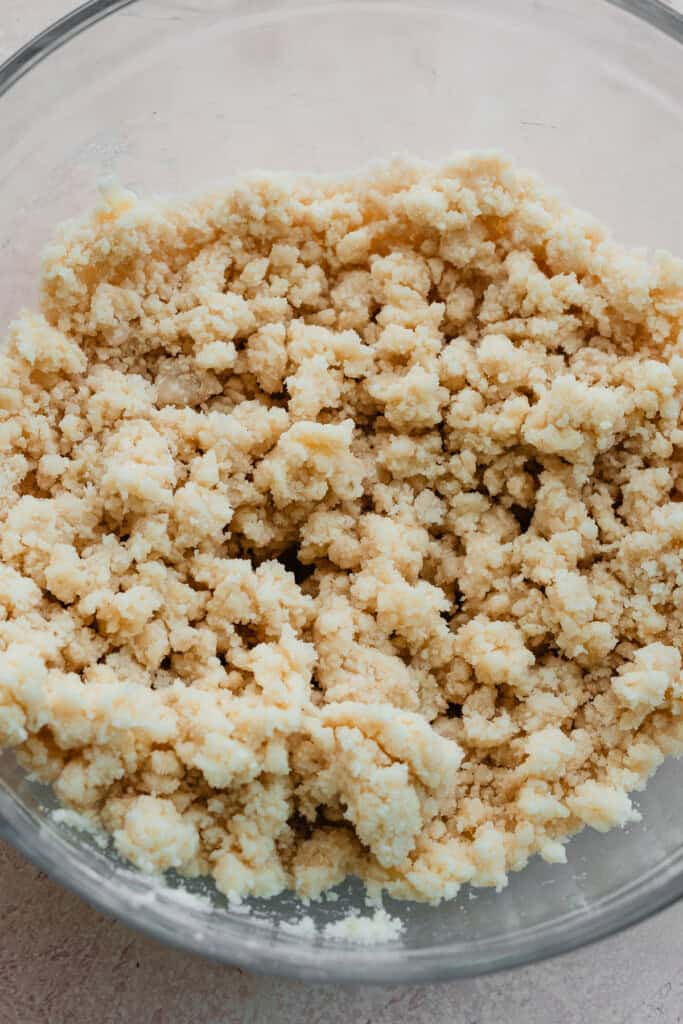 A bowl of a very clumpy mixture this will become the batter.