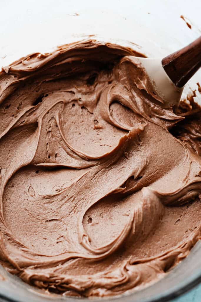 A bowl of creamy, luscious nutella frosting.