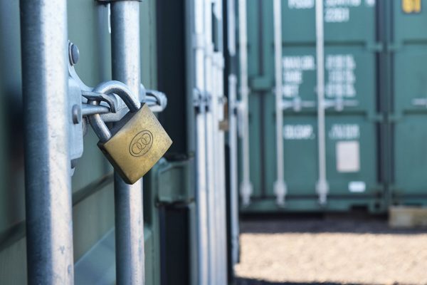 Dundee shipping container with padlock for security.
