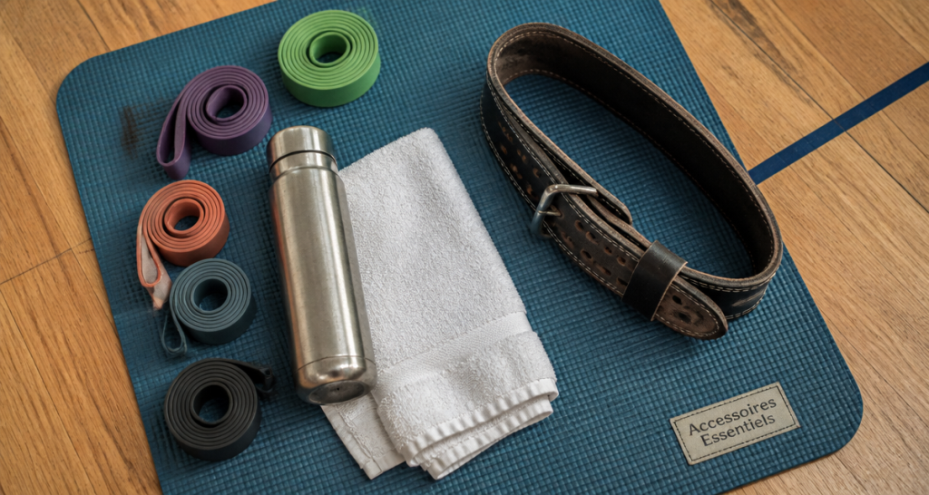 accessoire pour sport sur tapis bleu parquet