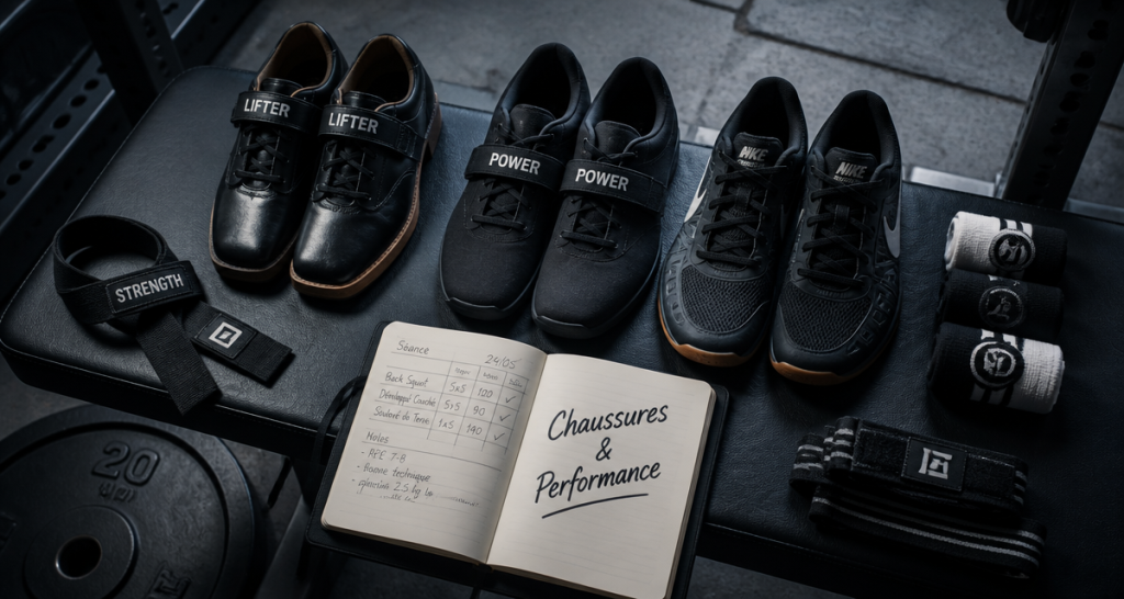 chaussure musculation haltérophilie powerlifting cross-training sur banc