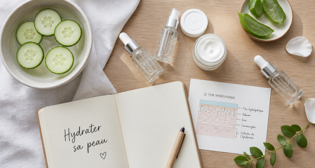 comment hydrater sa peau vue flat-lay soins hydratants