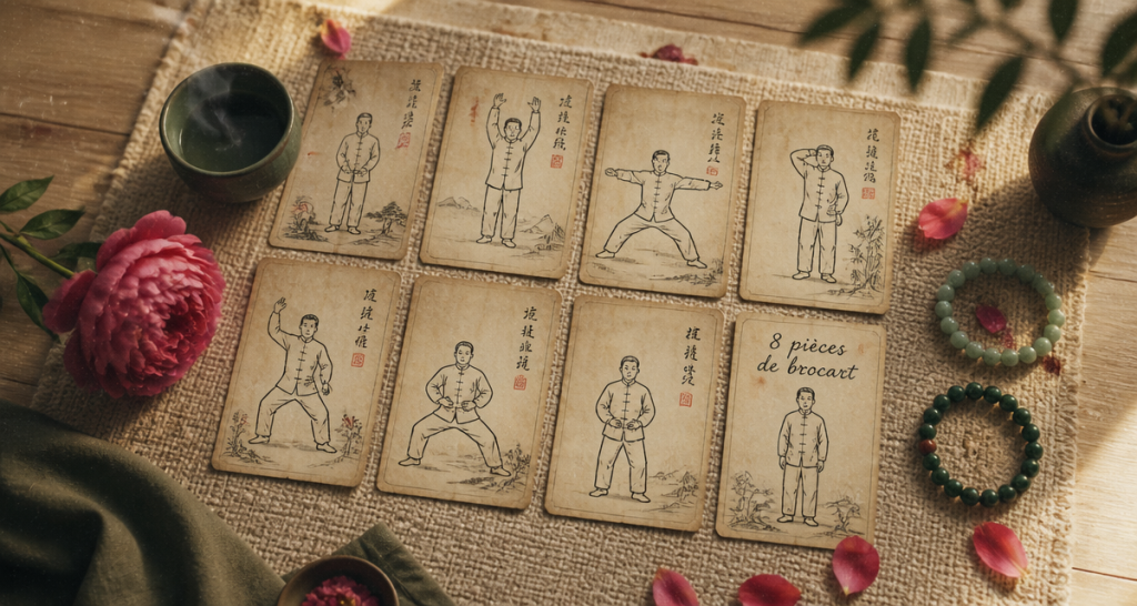 les 8 postures du qi gong fiches sur tapis