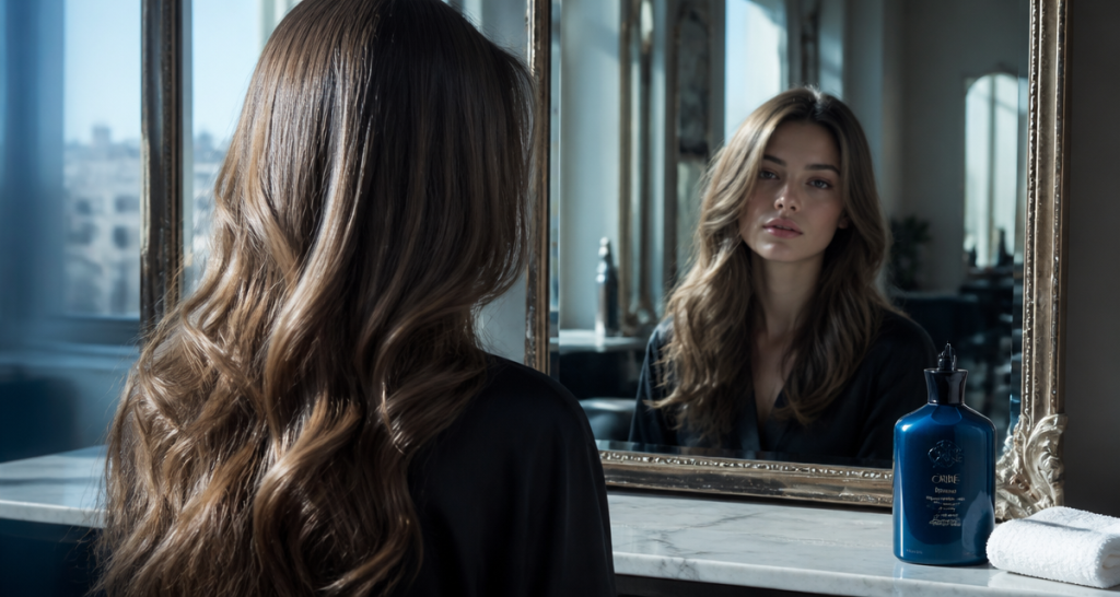 meilleur shampoing bleu cheveux châtain miroir