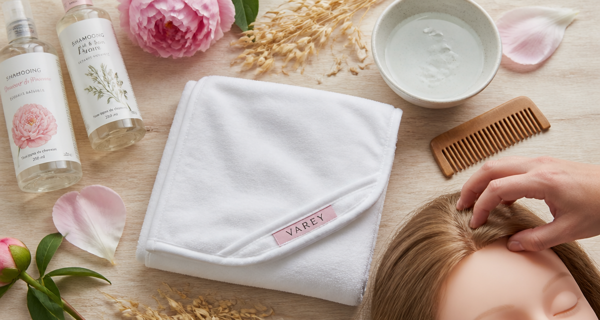 meilleur shampoing cuir chevelu irrité serviette flacons peigne