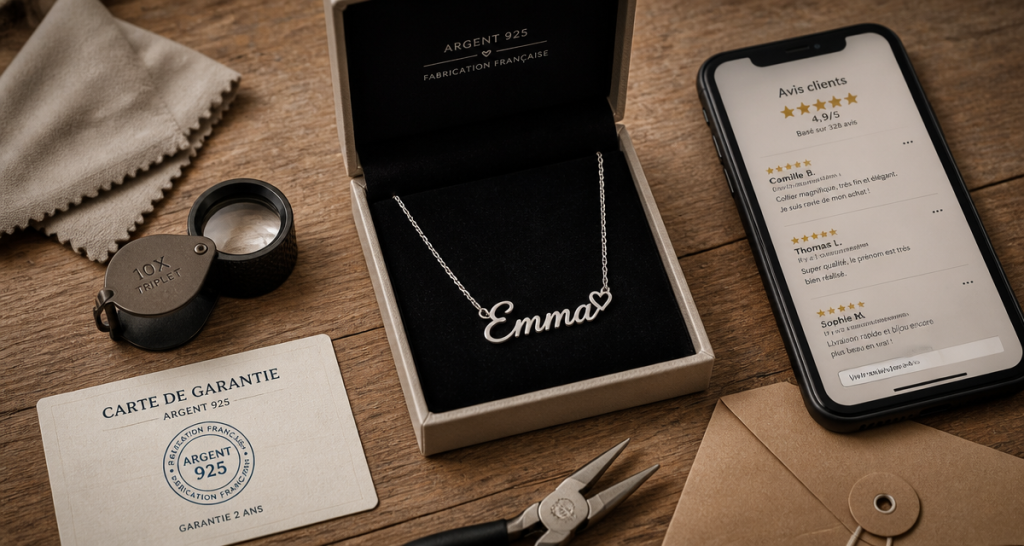 obtenir collier prénom avis en image sur table bois avec accessoires