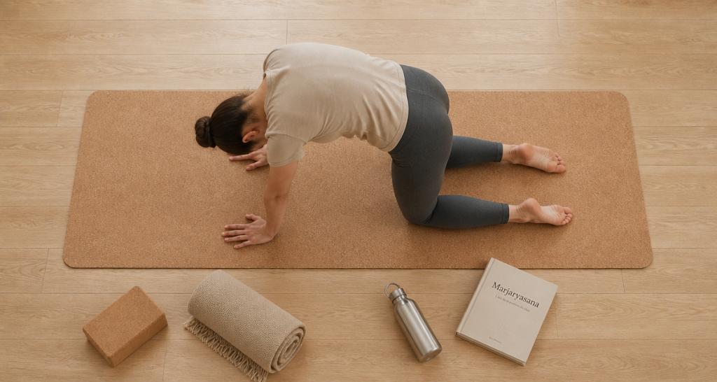 Posture du chat en yoga sur tapis