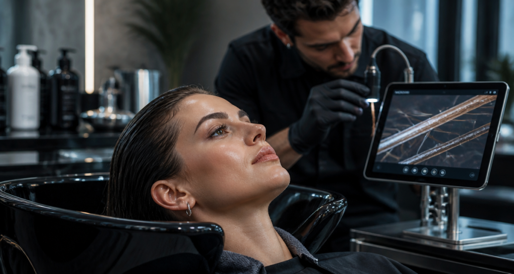 soin cheveux coiffeur analyse micro-camera