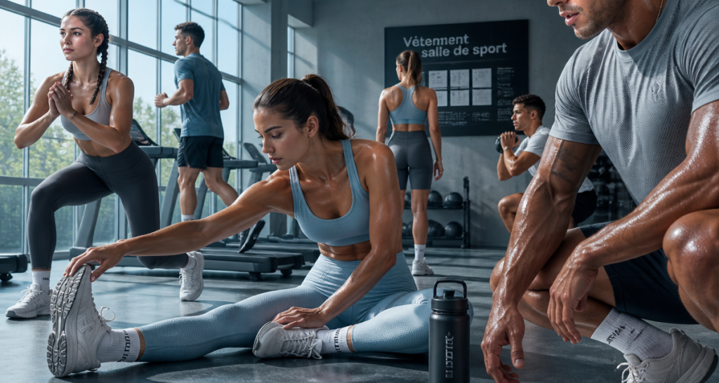 vetement pour salle de sport groupe mixte en action