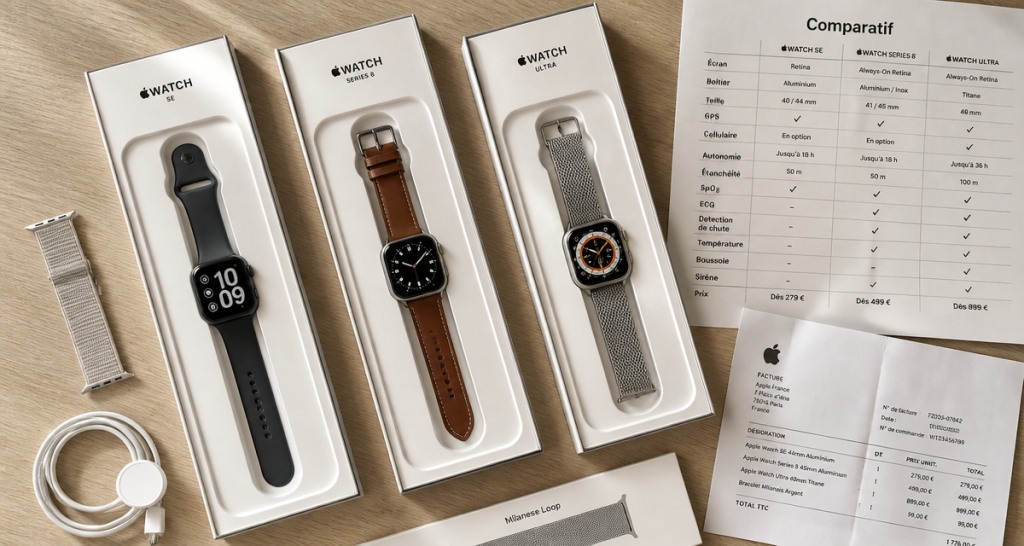 combien coute une apple watch trois modeles sur table comparatif