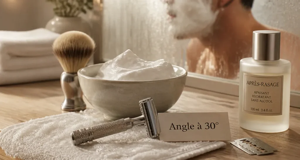 Comment utiliser un rasoir : angle 30° pour éviter l’irritation