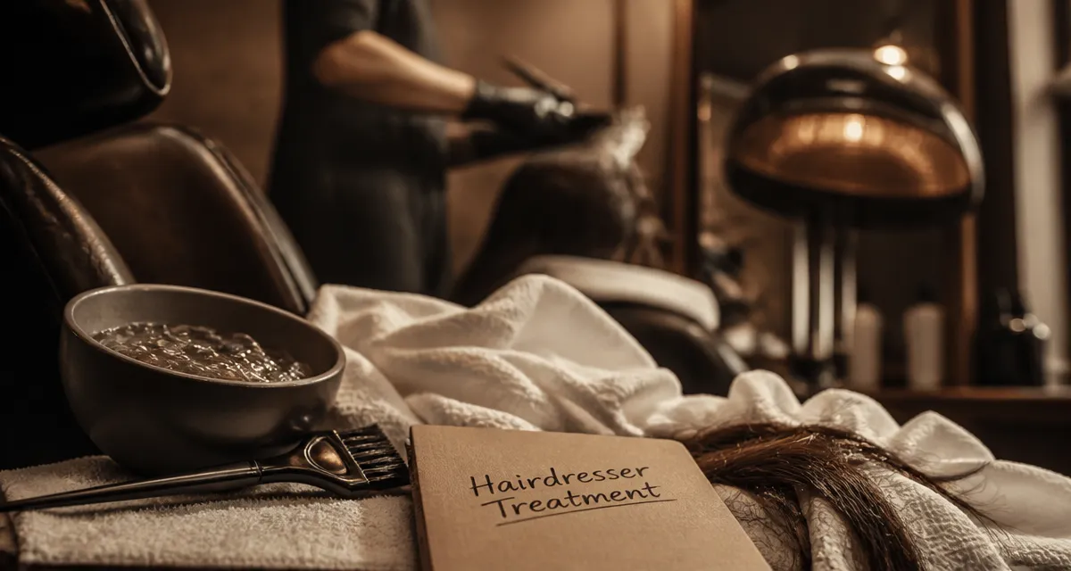 hairdresser treatment en salon : gel transparent et pinceau pro sur cheveux