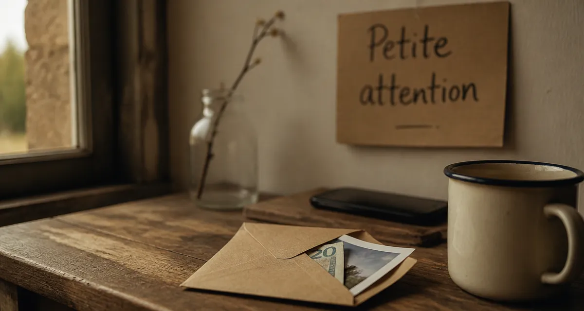 Petite attention pour récupérer son ex : enveloppe kraft près d’une fenêtre, geste discret.