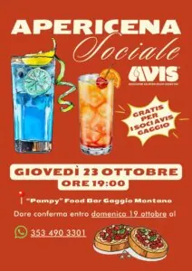 Apericena Sociale Avis Gaggio Montano @ "Pampy" Food Bar – Gaggio Montano | Silla | Emilia-Romagna | Italia