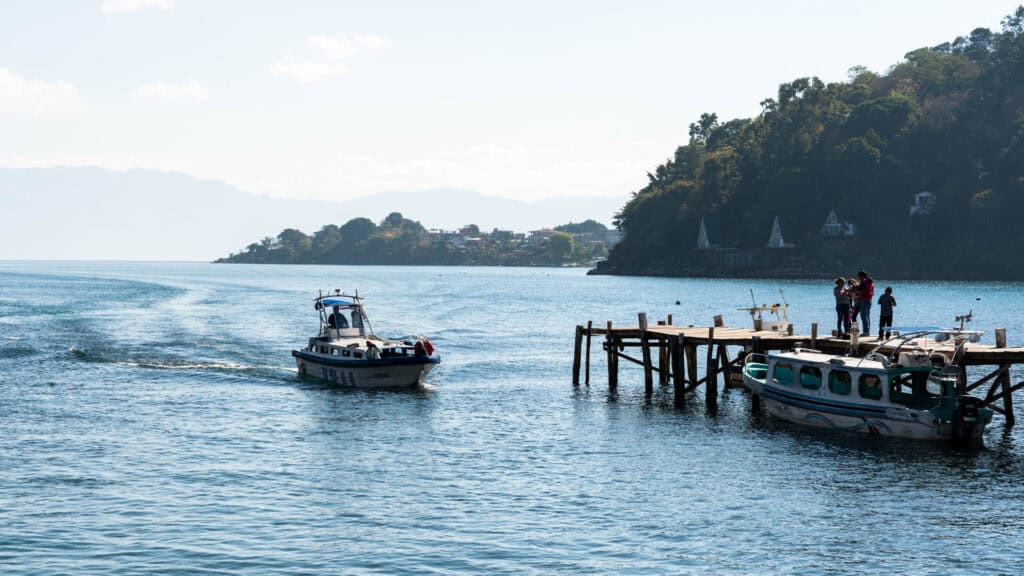 A lancha dock in San Juan La Laguna, in Lake Atitlan Guatemala