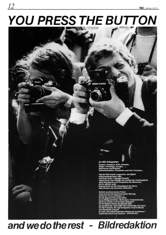 TAZ- Die Tageszeitung: ganzseitige, künstlerische Bild-Text-Projekte im Zeitungsformat, die das Medium und die Zeit reflektierten.