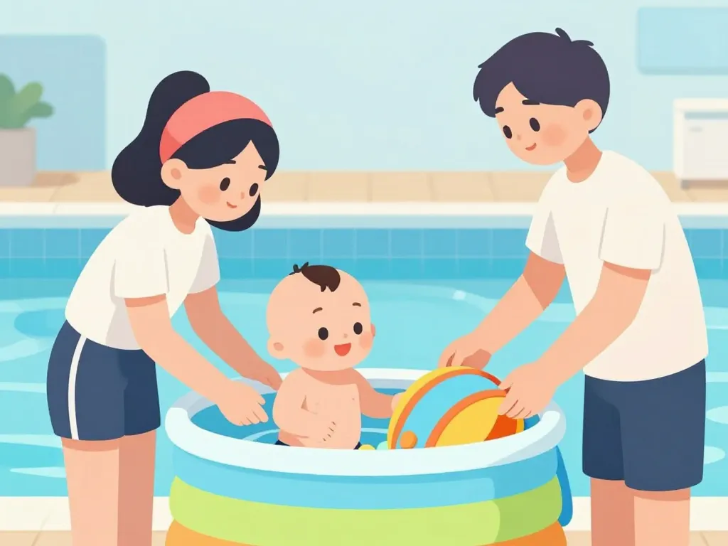 préparation famille bebe piscine couche