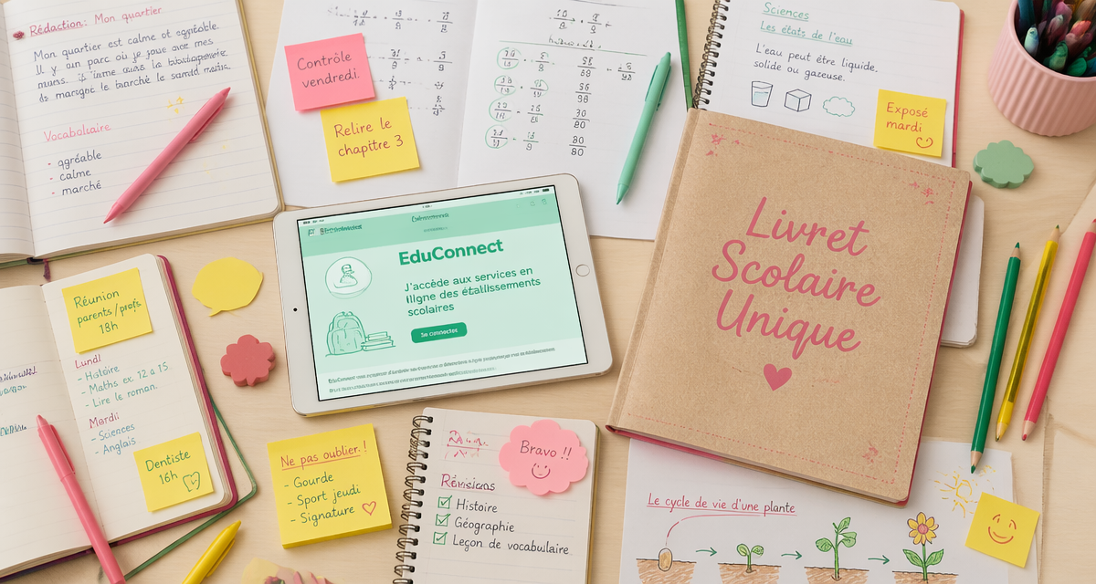 Documents et livret scolaire sur table