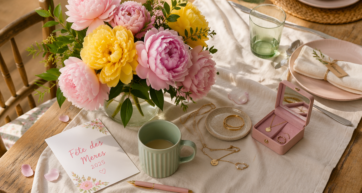 table fete des meres 2025 pivoines cadeau