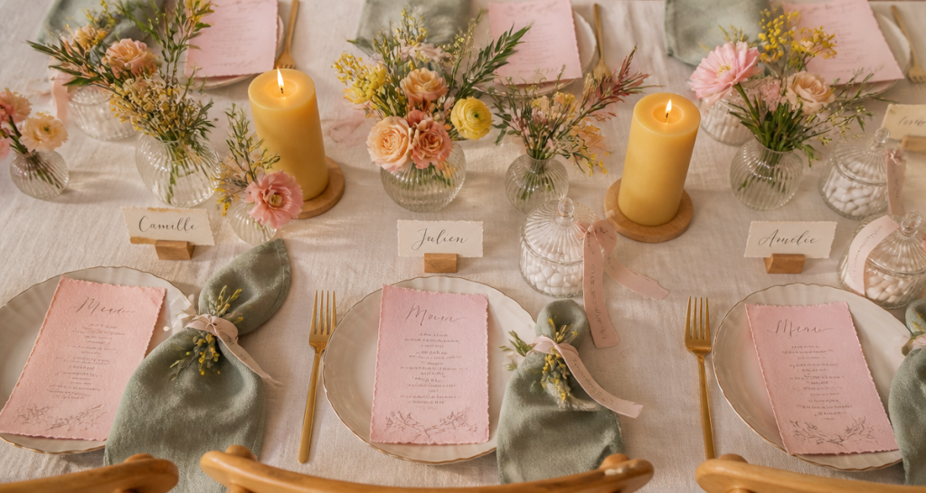 decos de mariage table pastel ivoire