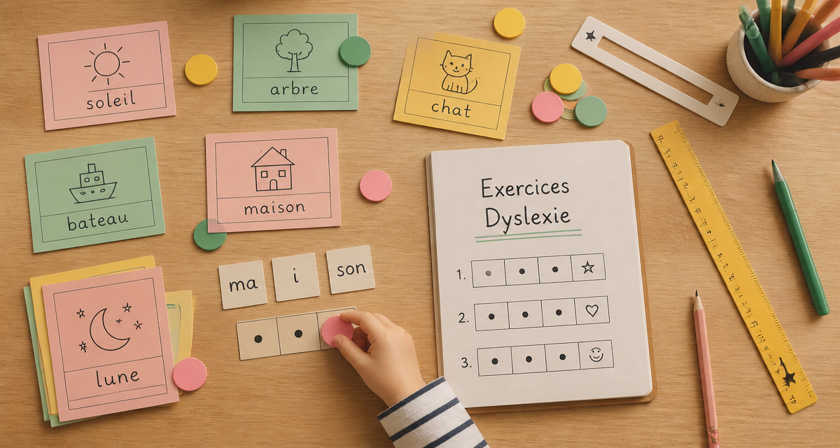dyslexie exercices cartes jetons enfant