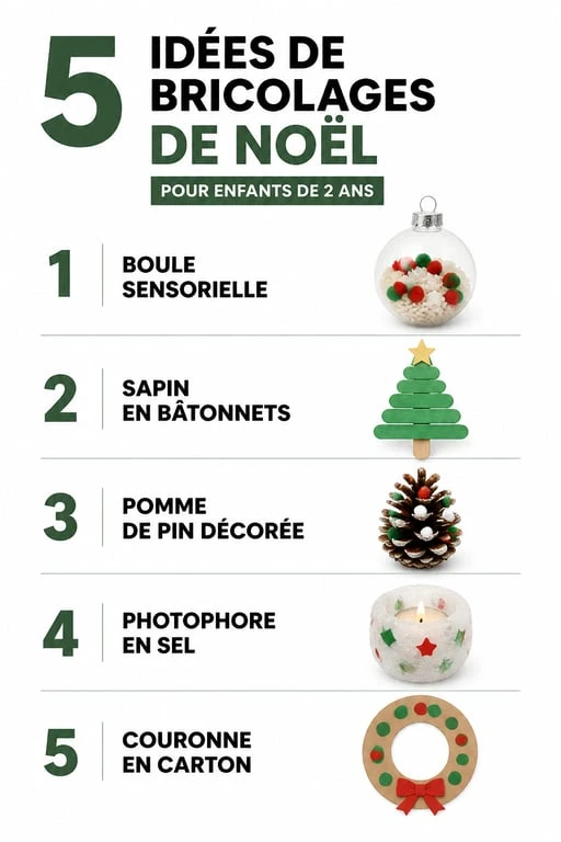 Infographie des 5 meilleures idées de bricolage de Noël pour enfant de 2 ans