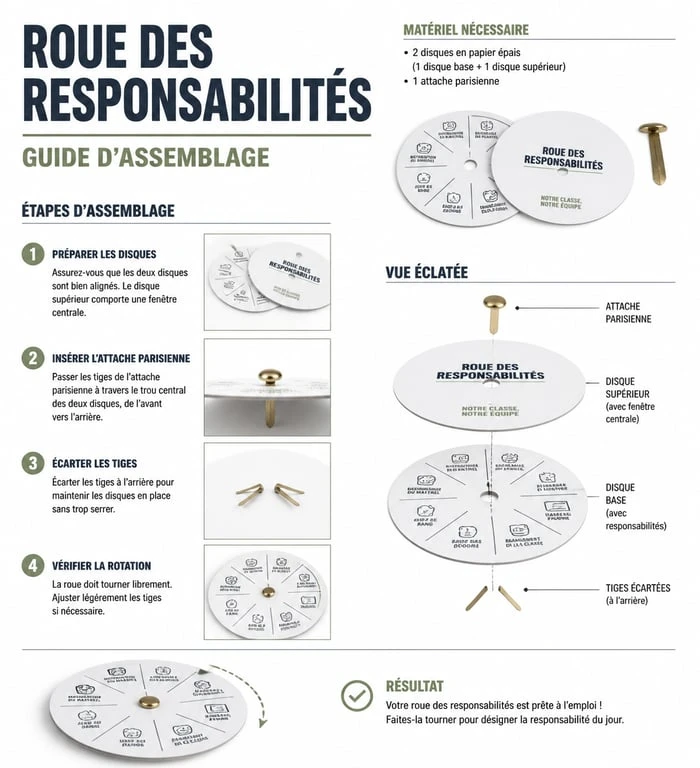 Schéma d'assemblage d'une roue des responsabilités pour la classe