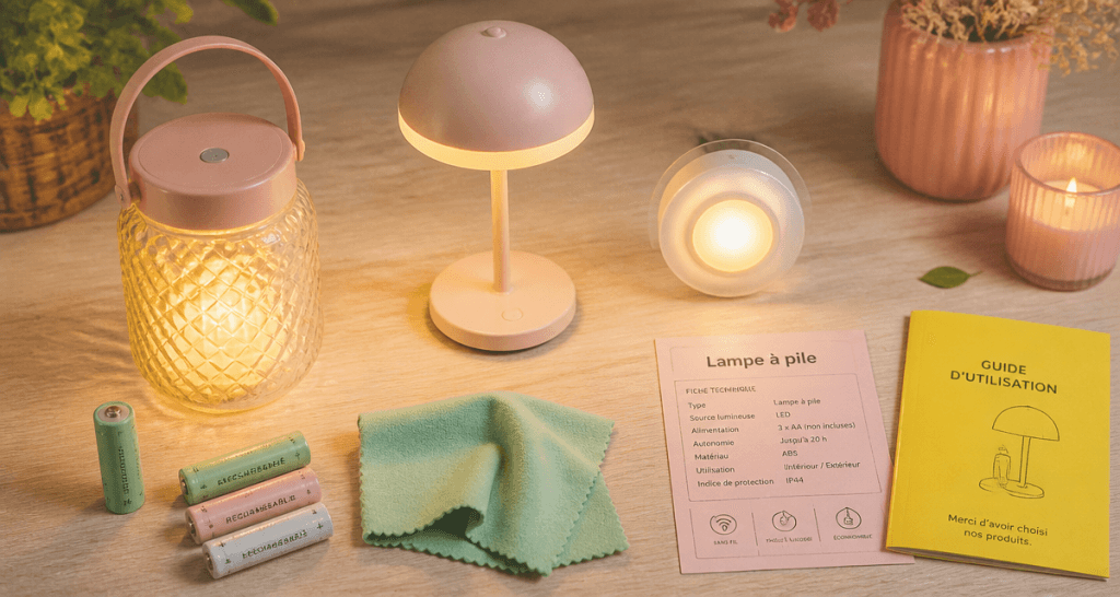lampe à pile moderne sur table en bois