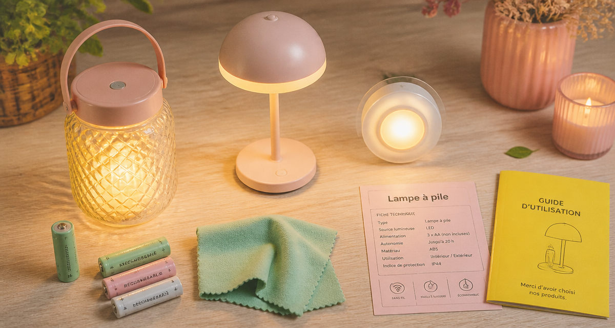 lampe à pile moderne sur table en bois