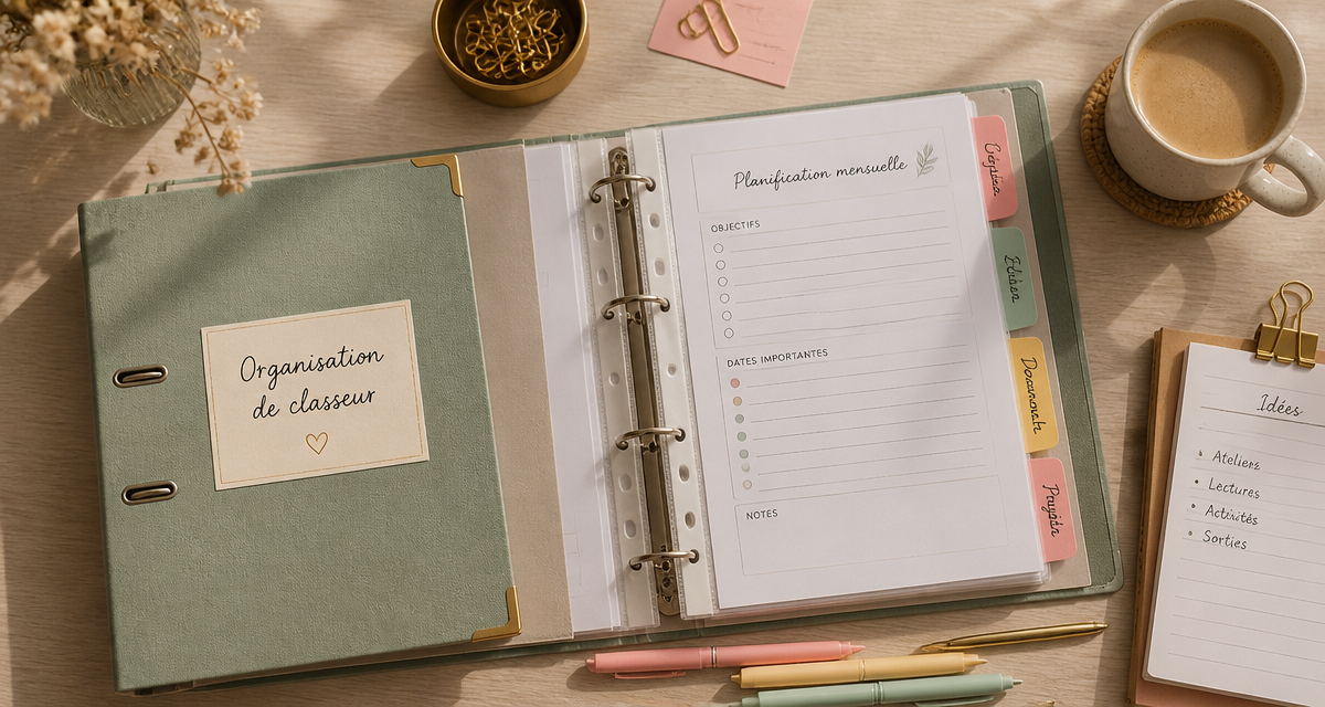 Organisation classeur avec intercalaires et accessoires