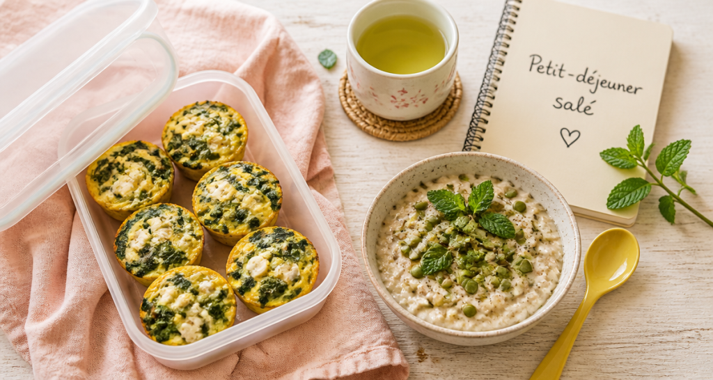 petit dejeuner sale a preparer la veille muffins et porridge salé
