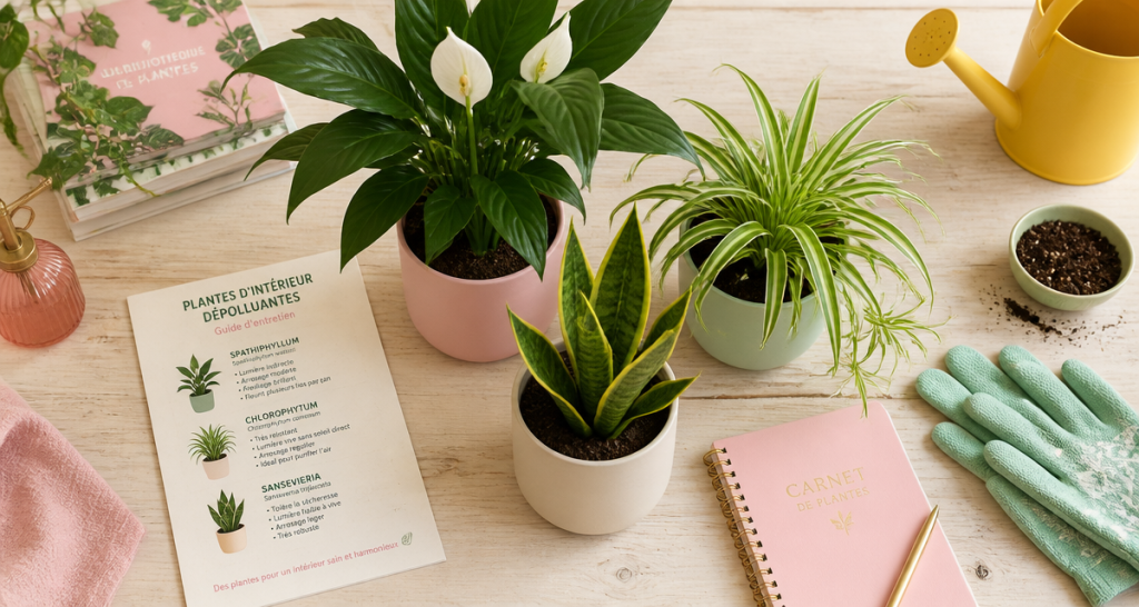 Plantes d'intérieur depolluante en pot vue du dessus