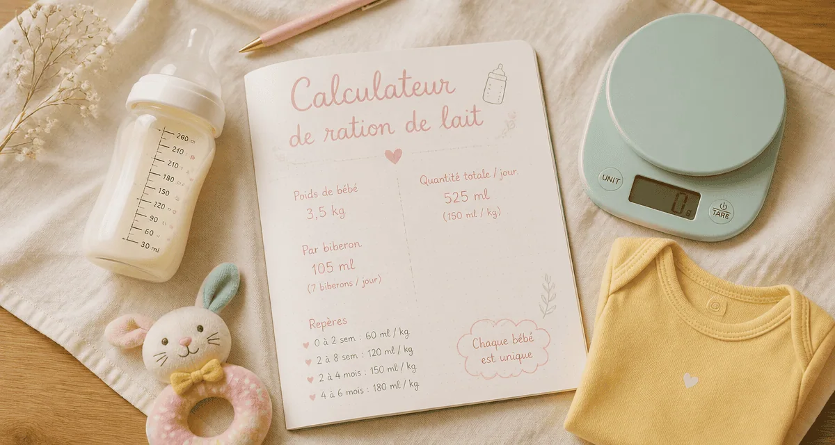 tableau quantité lait bébé poids sur table avec biberon
