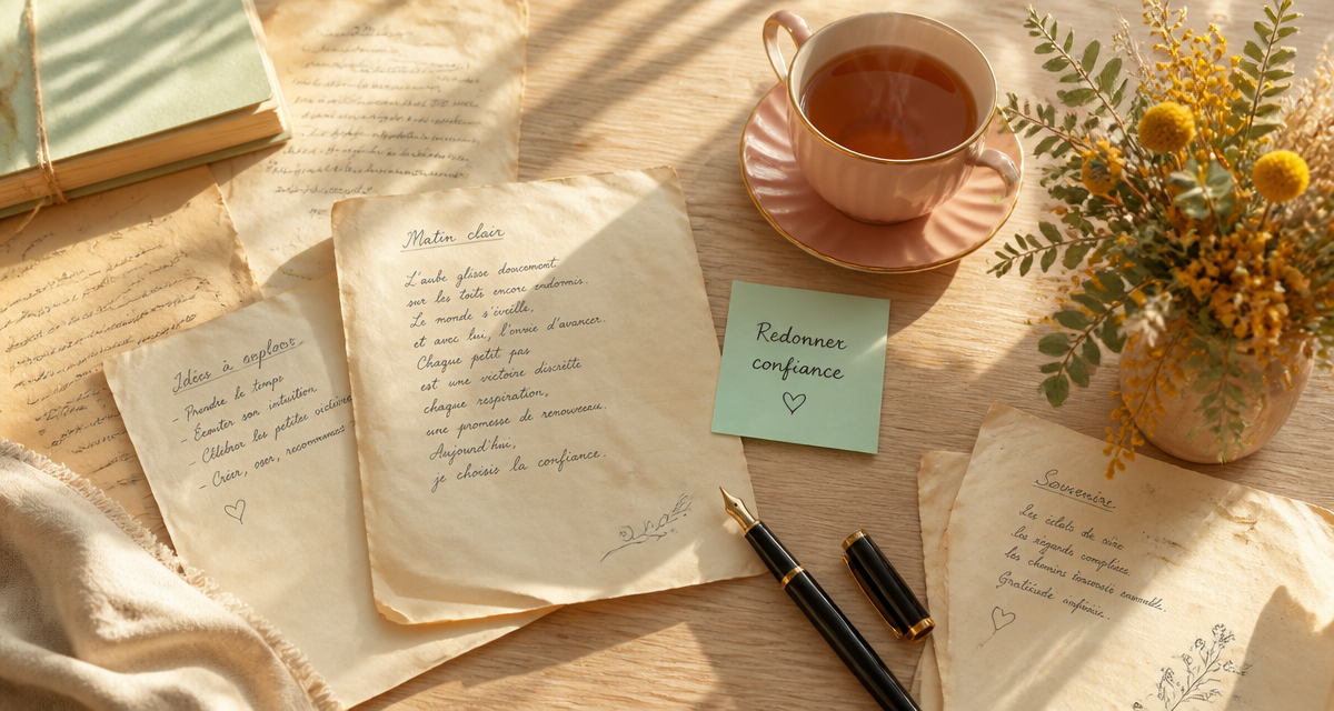 texte pour redonner confiance à quelqu un sur table avec thé et fleurs