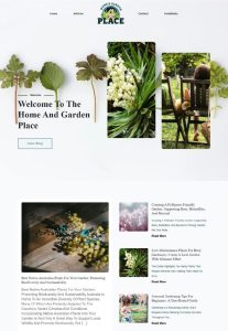 Garden website homepage with plants and articles.