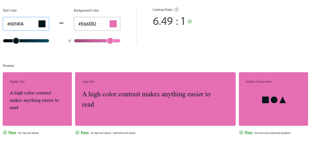 High contrast text example with colour codes.