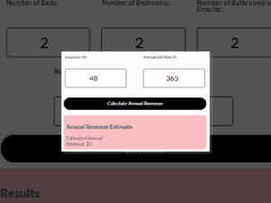 Annual revenue calculator with occupancy and rate fields.