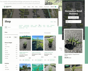 Online nursery shop with various plants for sale.