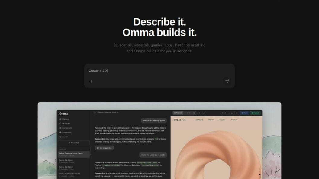 Omma AI Canvas by Spline, AI-powered studio to build immersive interactive 3D web experiences