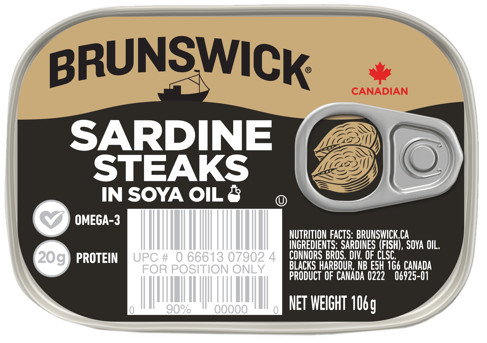 Brunswick<sup>®</sup> Sardine Steaks in Soya Oil – 106g